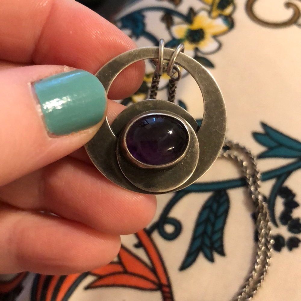 Silver and Purple Pendant Necklace